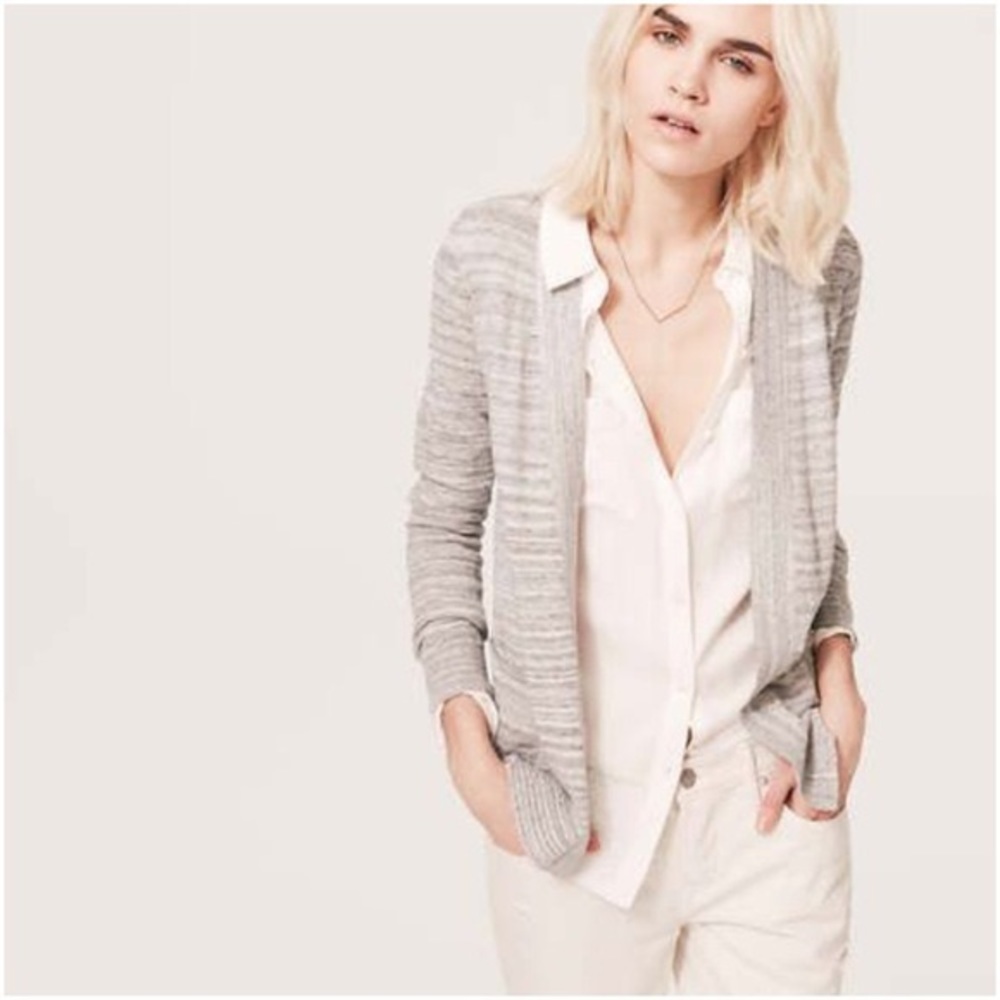 Lou & Grey Gray Striped Open Short Cardigan